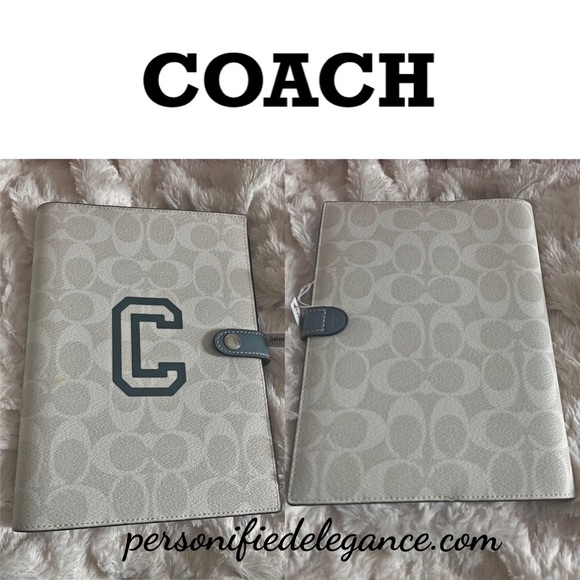 NEW Coach Signature Print Varsity Motif Chalk Blue Multi Canvas Leather Notebook - Picture 16 of 16